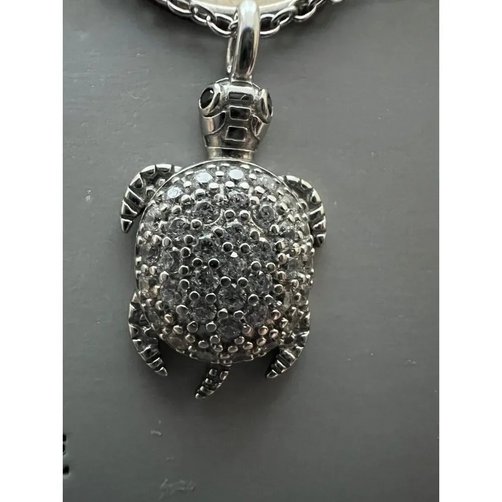 Turtle pendant necklace 925 sterling silver simulated diamonds  New